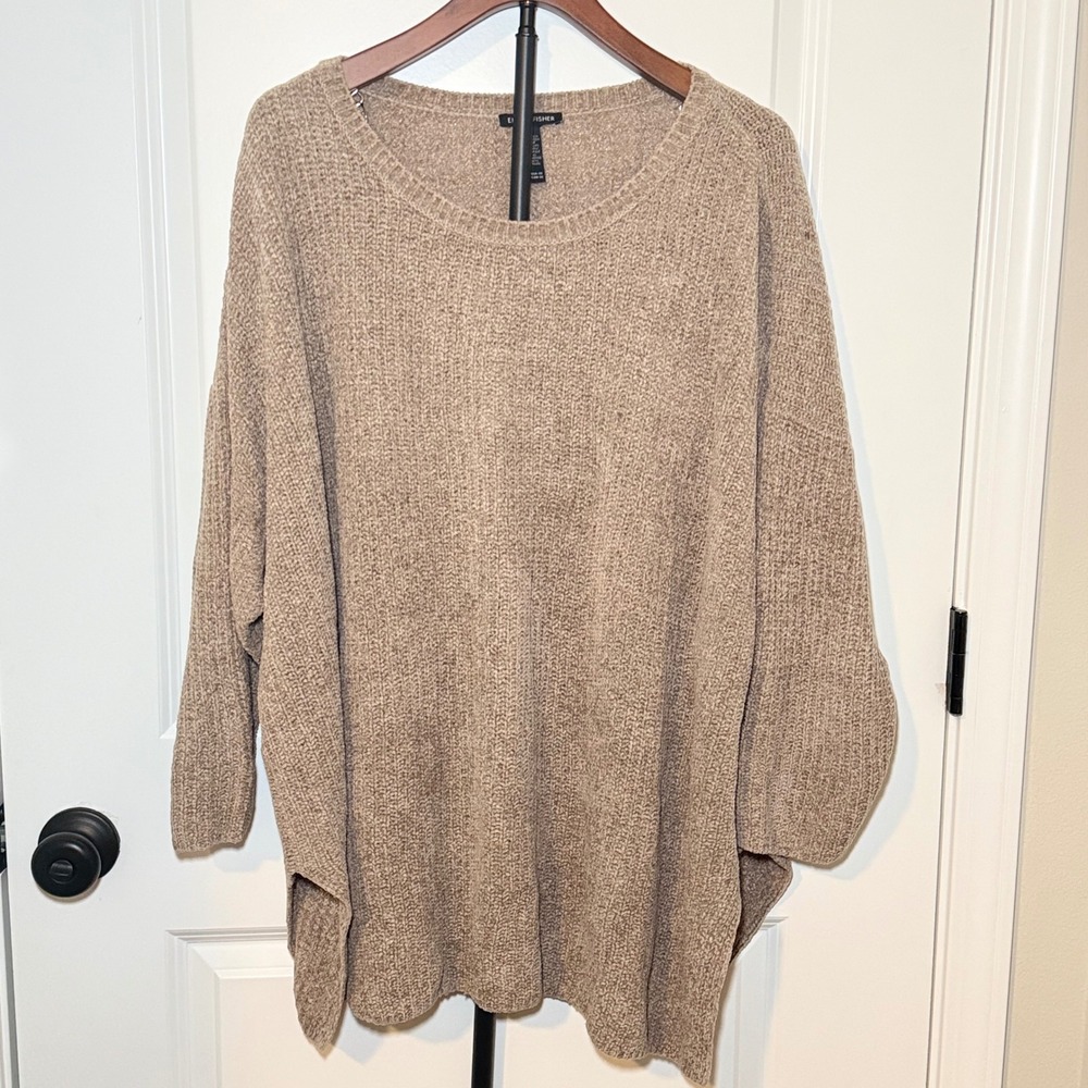 Eileen Fisher Beige Lyocell Organic Cotton Knit Tunic Sweater 3X Side Slits